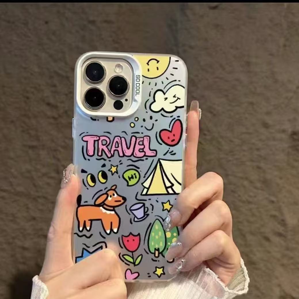 Funda para teléfono con diseño de cachorro de grafiti, compatible con Apple 17 Pro Max, funda vibrante, iPhone 16/15/14, texto 13, láser.