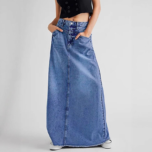 Spring and Autumn High-Waist Versatile Minimalist A-Line Skirt Elegant Blue Denim Semi-Body Dress High-Waist Slimming