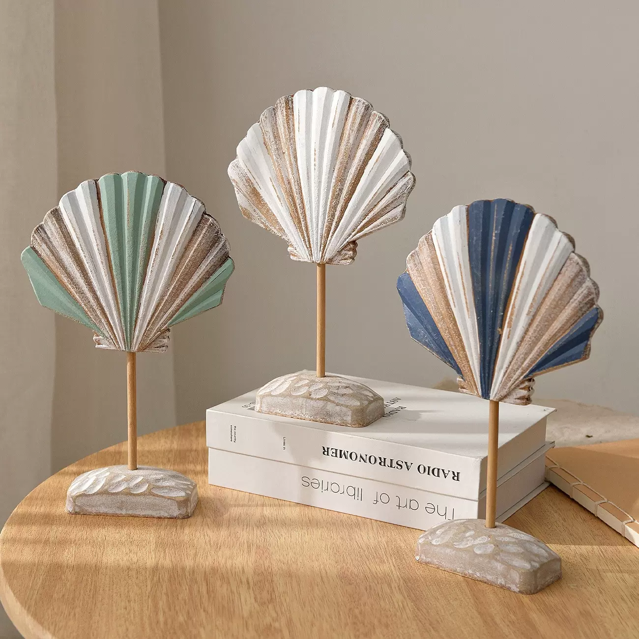 地中海风格木质贝壳摆件家居摆设创意样板房软装电视柜摆台装饰品