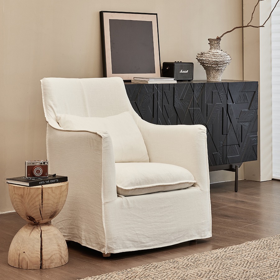 Japanese Wabi-Sabi Style French Leisure Chair Living Room Small Apartment Single Removable and Washable Linen Fabric Sofa Nordic B&B