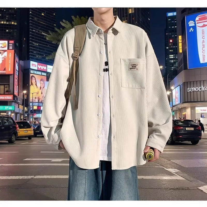 Popular Retro Long-Sleeved Shirt Men's Small Fragrance Spring and Autumn Trendy Brand Youth High-End Casual Loose Shirt Jacket