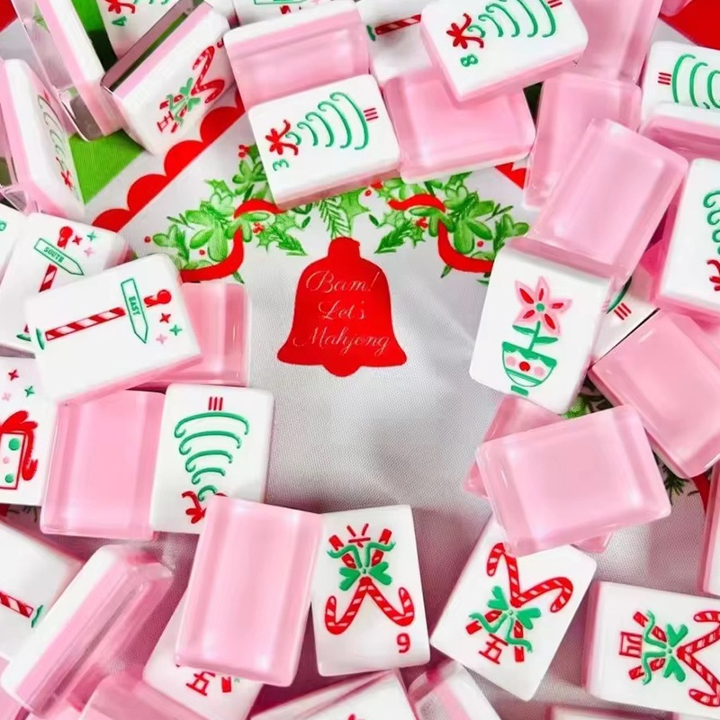 American Mahjong Cross-Border Christmas Edition American Mahjong with Holiday Cartoon Patterns Acrylic Hand-Crafted Mahjong Tiles Wholesale