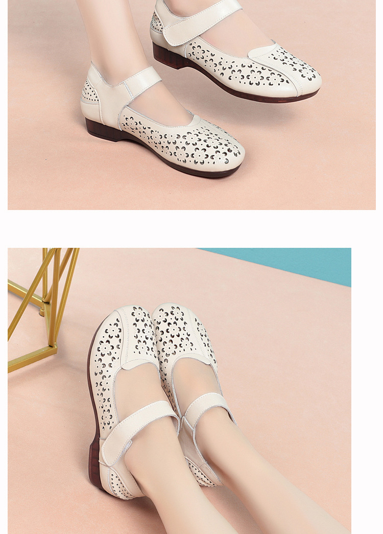 Sandal da thật mùa hè cho nữ trung niên đế mềm chống trượt — Màu đen chi tiết 15