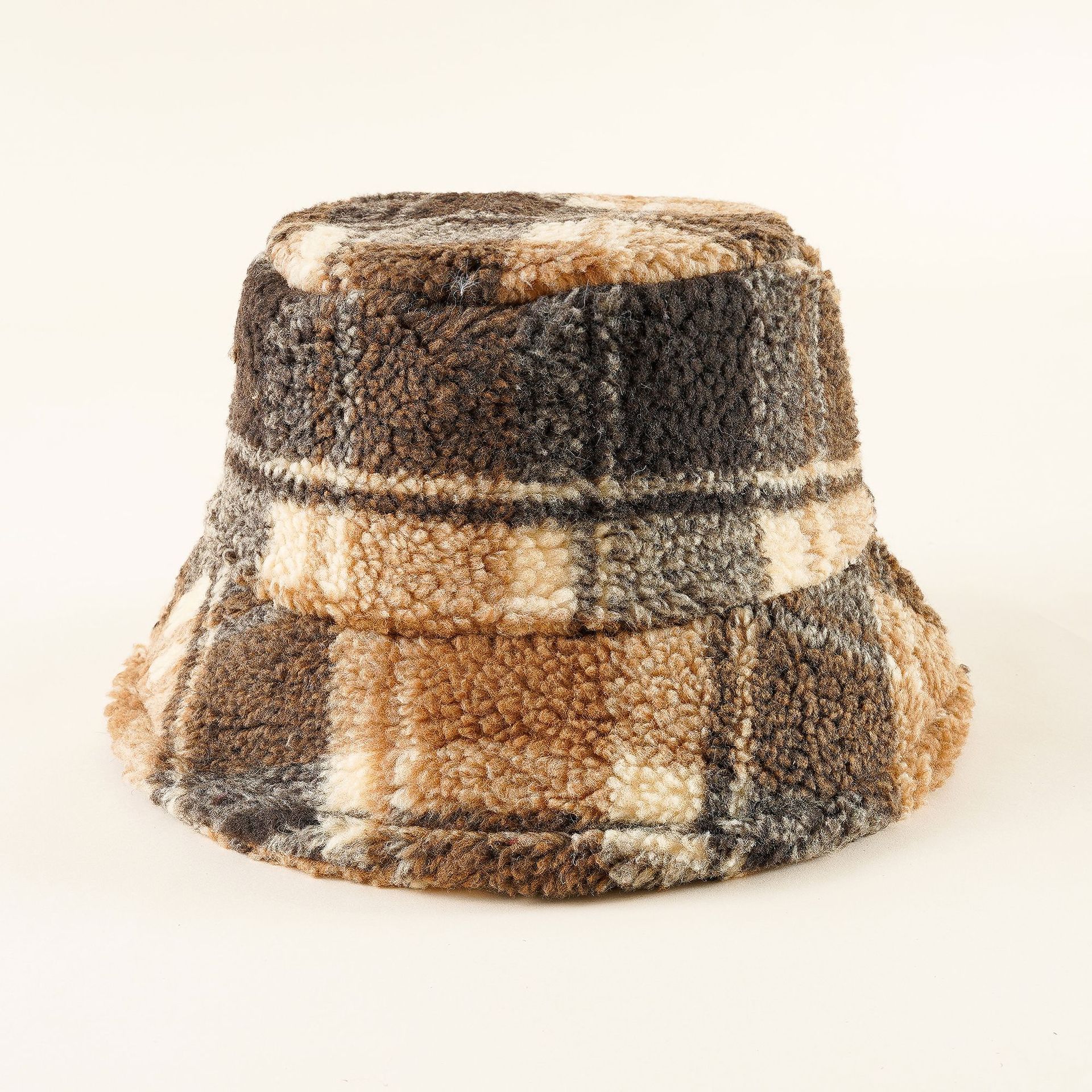 Bereber lana pescador sombrero a cuadros Otoño e Invierno adulto estilo japonés cuenca sombrero viaje cálido felpa sombrero moda femenina nuevo