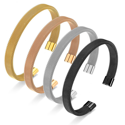  European and American fashion cross-border special niche wire mesh mesh C-shaped opening bracelet source manufacturers will give priority to large quantities
