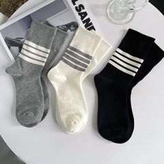 ミドルソックスレディース春夏ストッキング黒と白グレー靴下レディースストライプソックススポーツソックス4バースタッキングソックス