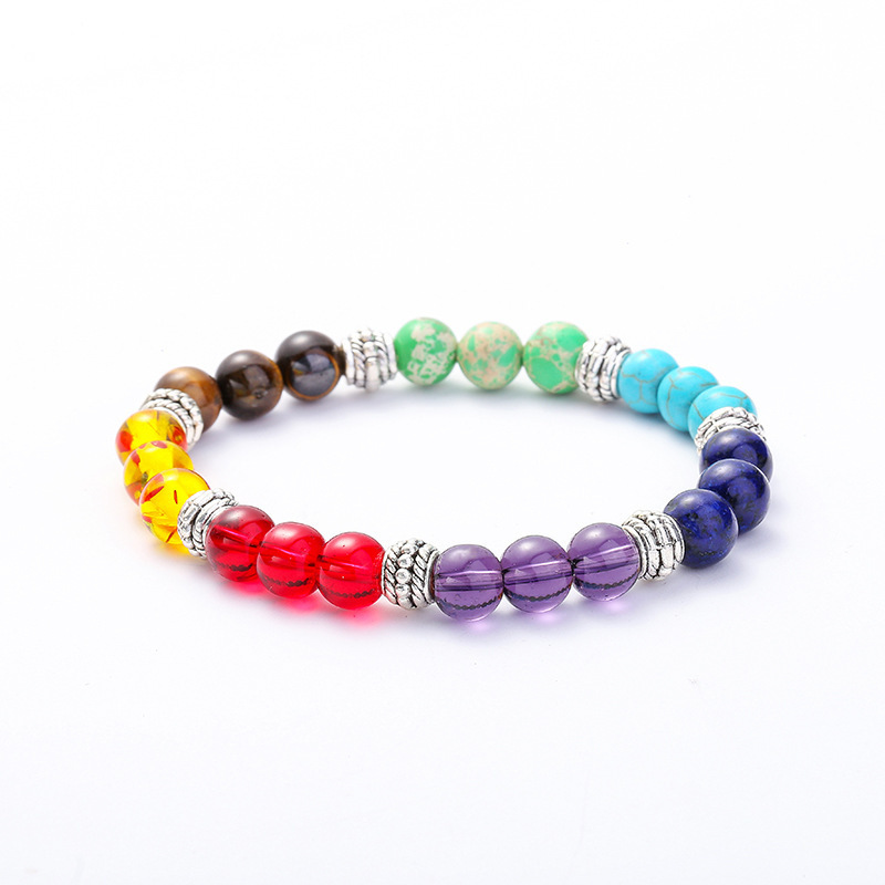 Factory wholesale European and American fashion new yoga natural stone handmade beaded men's colorful bracelet