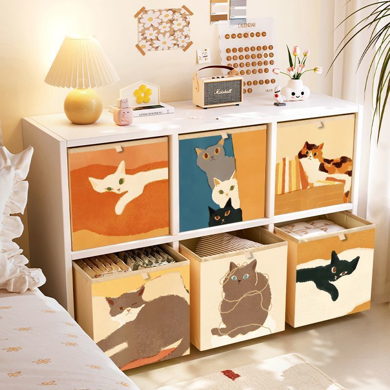 Lazy Cat Storage Box Kalike Plaid Cabinet Foldable Large-Capacity Storage Basket Drawer-Type Clothing Storage Box