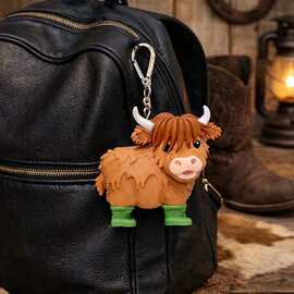 跨境新品Highland Cow Keychain 3d打印高地牛钥匙扣装饰包包挂饰