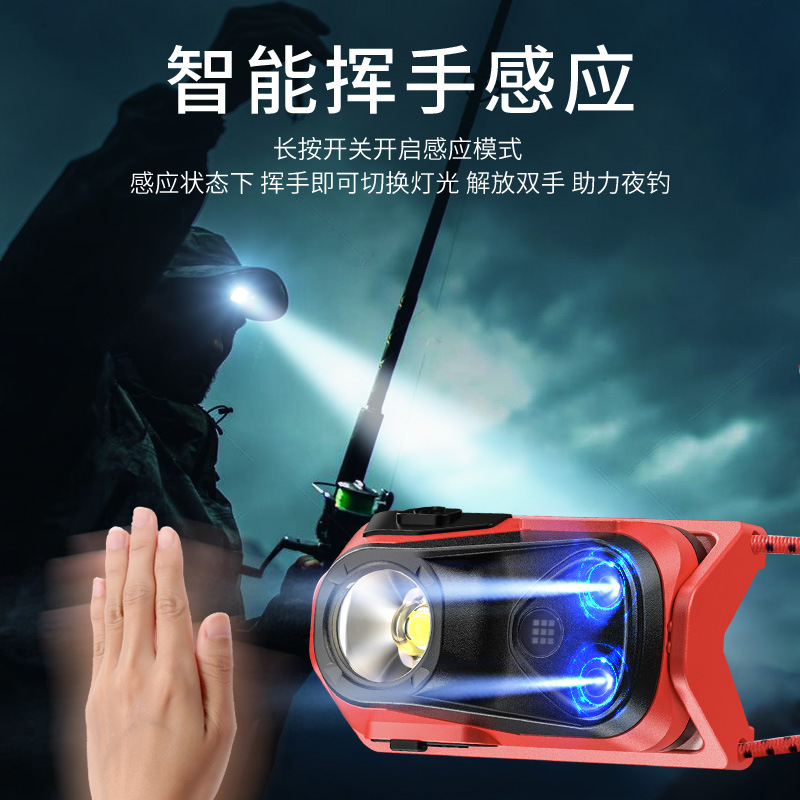 Nuevo al aire libre LED inducción faro noche corriendo ligero faro carga impermeable pesca faro rojo y blanco doble Luz
