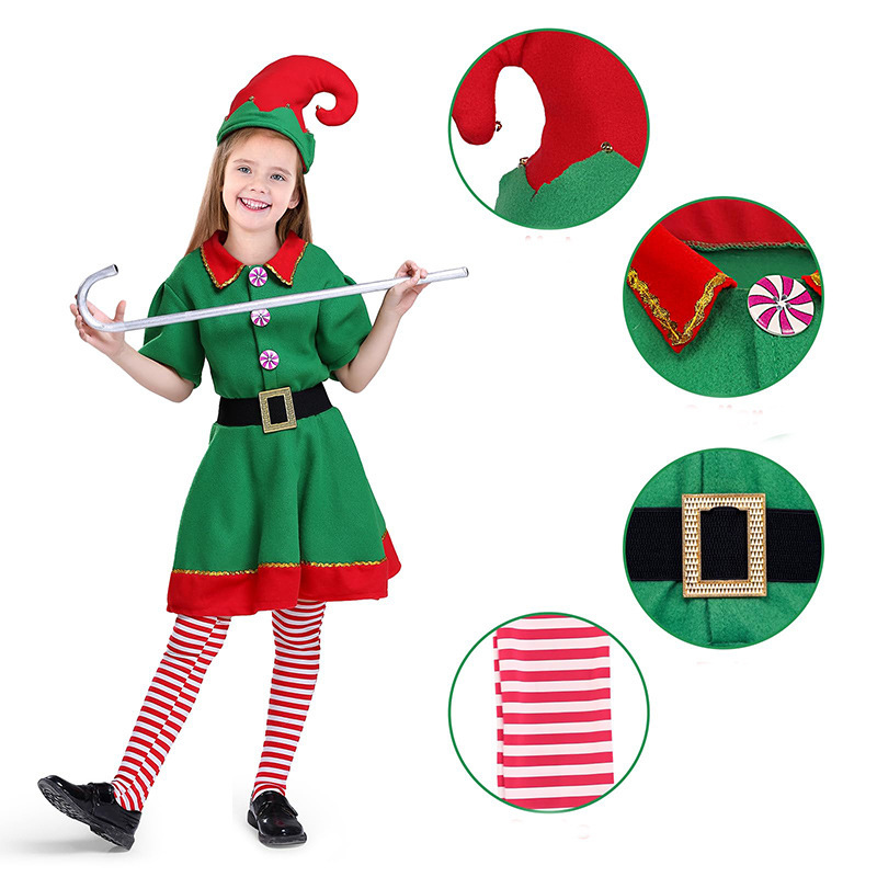クリスマス衣装子供クリスマス妖精服コスプレ舞台服男女グリーンクリスマス服工場直供|undefined