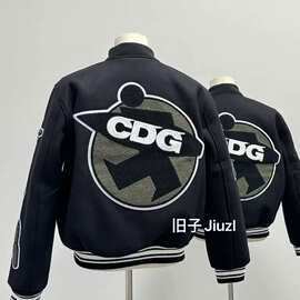 2025春秋季美式毛呢刺绣棒球服外套男潮流嘻哈痞帅高街飞行员夹克