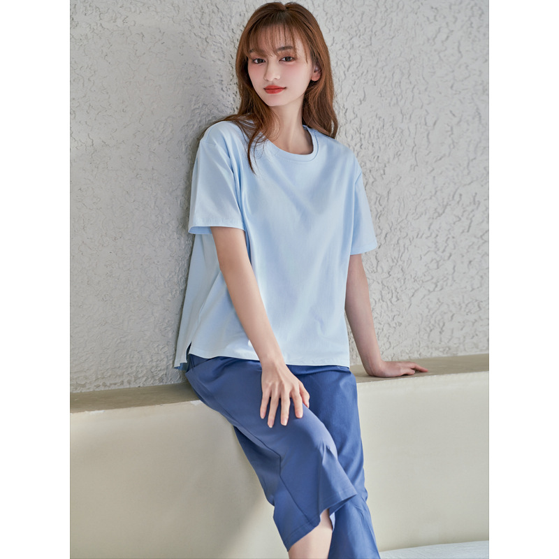 156 연한 하늘색 + 나이트 블루 [반소매 + 크롭 팬츠]