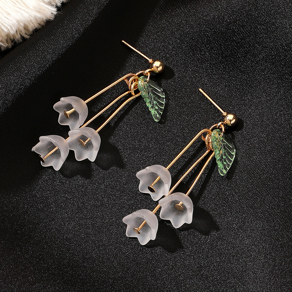 Long Crystal Petal Tassel Earrings display picture 11