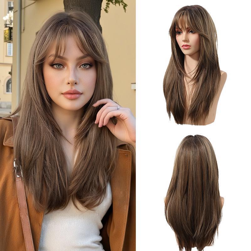 X8699 Dropshipping Aliexpress Amazon Cross-Border New Other Wigs Medium-Length Brown Layered Cut Glue-Free