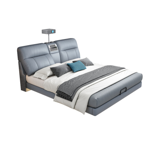 Modern Minimalist Leather Bed with Multifunctional Projector and Speaker, USB Charging, Smart Bed, Small House Living Room Floating Bed