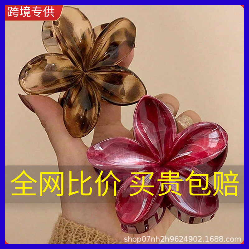 跨境高级感度假风鸡蛋花大号抓夹后脑勺盘发鲨鱼夹半扎发时尚发饰|undefined
