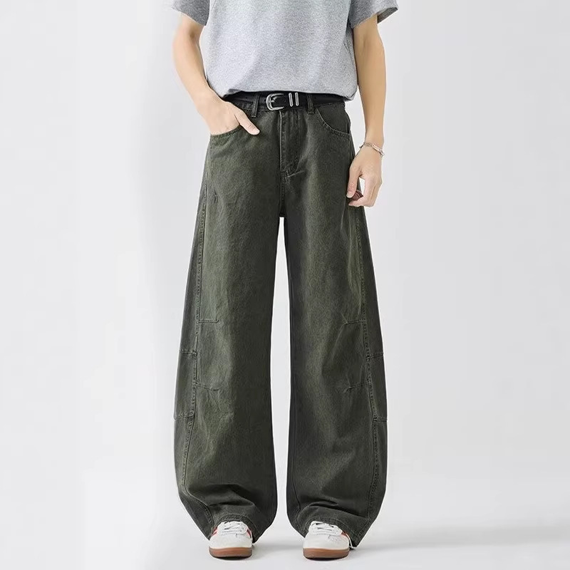American Retro Ins Wide-Leg Workwear Jeans for Men 2026 New Style Loose Straight-Leg Curved Hem Floor-Length Pants Men's Clothing