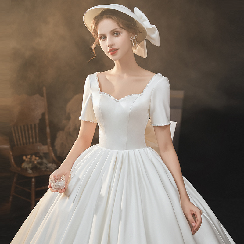 2024 nuevo vestido de novia de satén de las mujeres pequeño simple elegante adelgazar adelgazamiento nupcial boda arrastre temperamento hilo principal