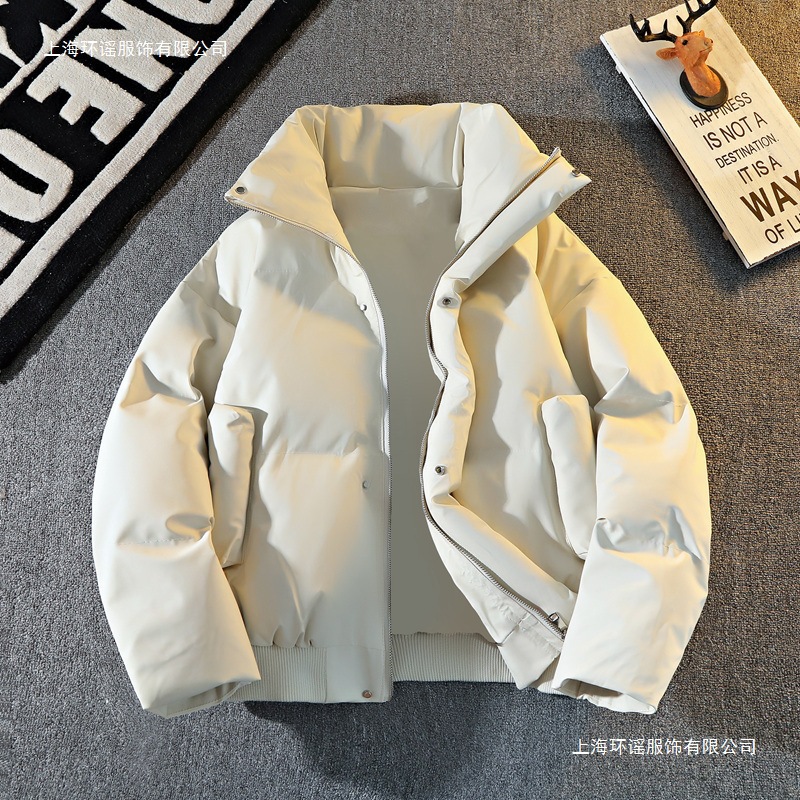 跨境冬季耐脏亮面棉衣男立领保暖皮夹克男士棉服青少年加厚皮棉袄