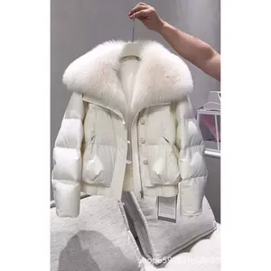 Бархатный модный белый пуховик куртка