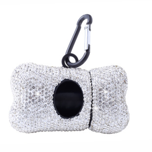 New diamond-encrusted pet garbage bag dispenser dog toilet bag portable garbage box diamond-encrusted pet cleaning supplies