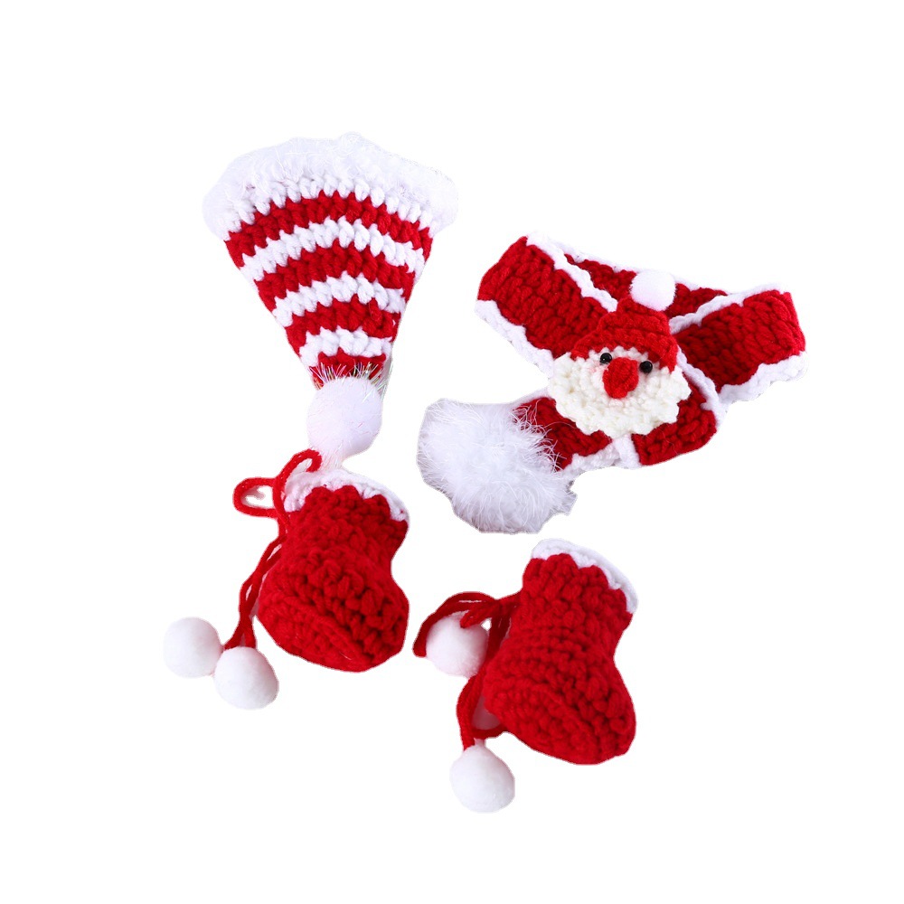 Mascota gato perro Santa árbol mano gancho de lana punto bufanda del babero sombrero calcetines Zapatos combinación traje image 6