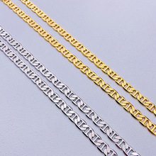 男女情侶不銹鋼黃銅項鏈 金色平面日字鏈 非主流長款毛衣鏈18K