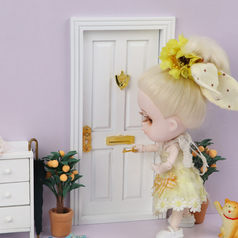 1:12 Dollhouse mini muebles bolsillo Casa de Campo Decoración Accesorios puerta y ventana blanca de cuatro rejillas puerta