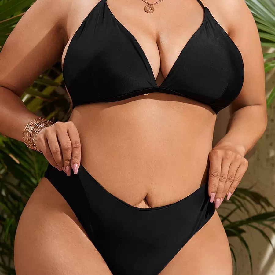 2025新款厂家直供分体大码纯色泳衣比基尼外贸现货肥婆大码 跨境