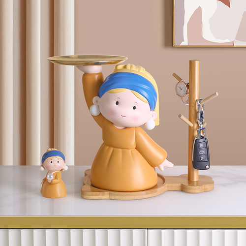 Cartoon light luxury high-end tray decoration entryway key storage resin desk decoration ornament corporate gift