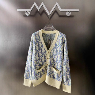 In-Stock Correct Version 24 Autumn/Winter Blcg Miu Miu Miu Celine Pra Letter Jacquard Tb Cardigan Wool Sweater
