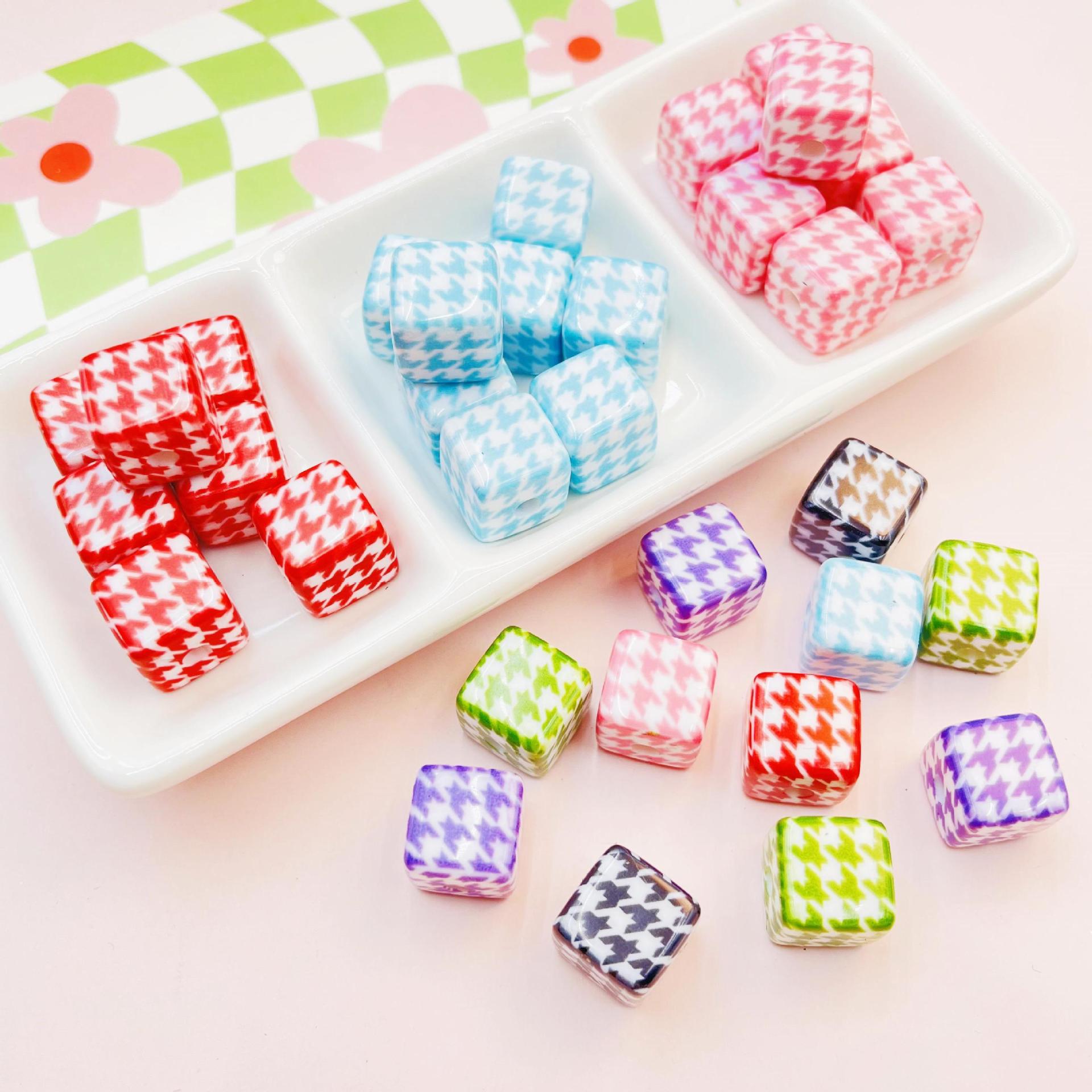 14mm Acrylic Swallowtail Pattern Square Bead Phone Chain Keychain Car Ornament Material Accessory