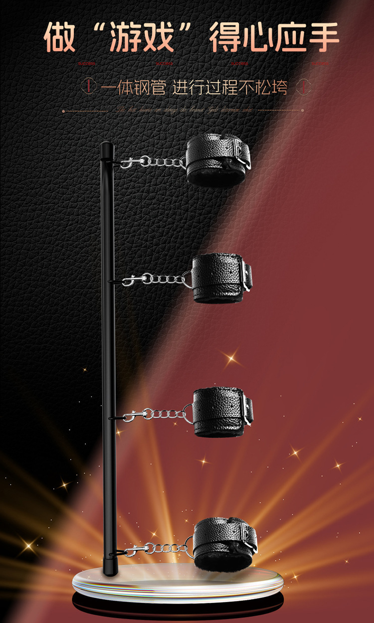 SM Bondage Restraint Set with Nipple Clamps, Handcuffs, Ankle Cuffs and Collar in Red — detail image 11