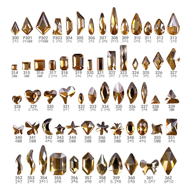 Crystal Glass gold nail diamond jewelry gold champagne Super flash new flat special-shaped champagne diamond nail accessories