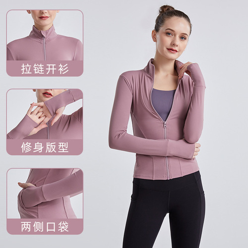 Liu Guanghong Girl Fitness Suit Nipple High Zipper Pocket Yoga Top Running Breathable Sport Coat