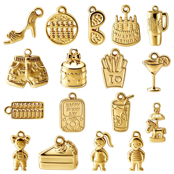 Cartoon children's themed food pendant 18K gold stainless steel pendant DIY jewelry accessories exclusively for cross-border sales
