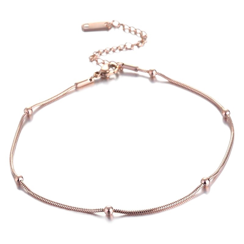Caliente de transferencia de acero de titanio cuentas redondas cuentas de arroz tobillera de las mujeres Popular anillo de la pierna joyería de las mujeres joyería de la playa pie cadena del cuello