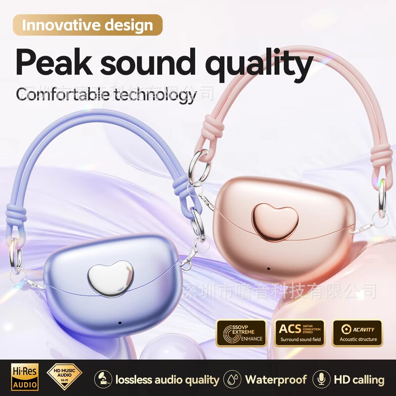 Cross-border bestseller M106 simple heart-shaped lanyard earphones OWS open-style long battery life mini bag Bluetooth earphones