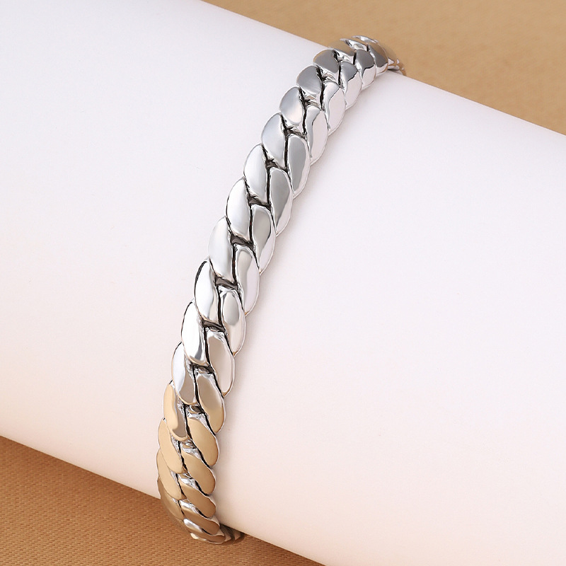 Cross-Border Hot Selling New Glossy Metal Style Bracelet Cuban Chain European and American Personalized Hip-Hop Ins Trendy Men's and Women's Hand Accessories