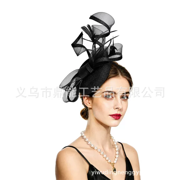 Cross-border European and American bridal faux linen headpiece for banquets, parties, horse racing festivals, and balls, exaggerated and fashionable hair accessory