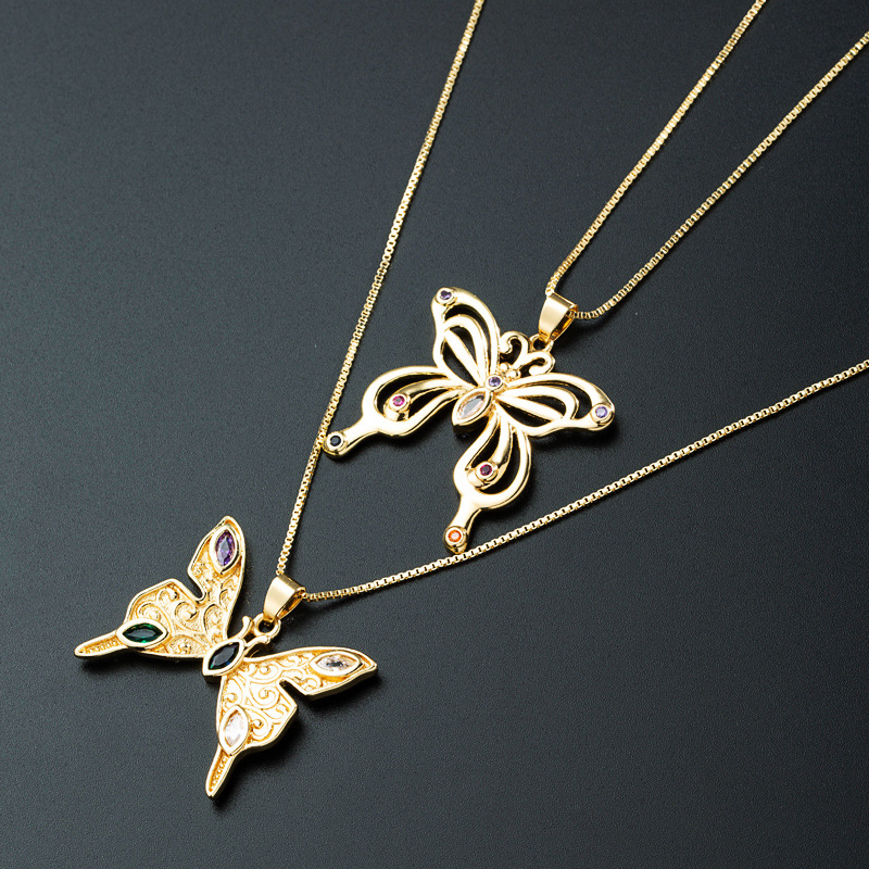 Nihaojewelry wholesale jewelry fashion hollow butterfly pendant copper goldplated necklacepicture2