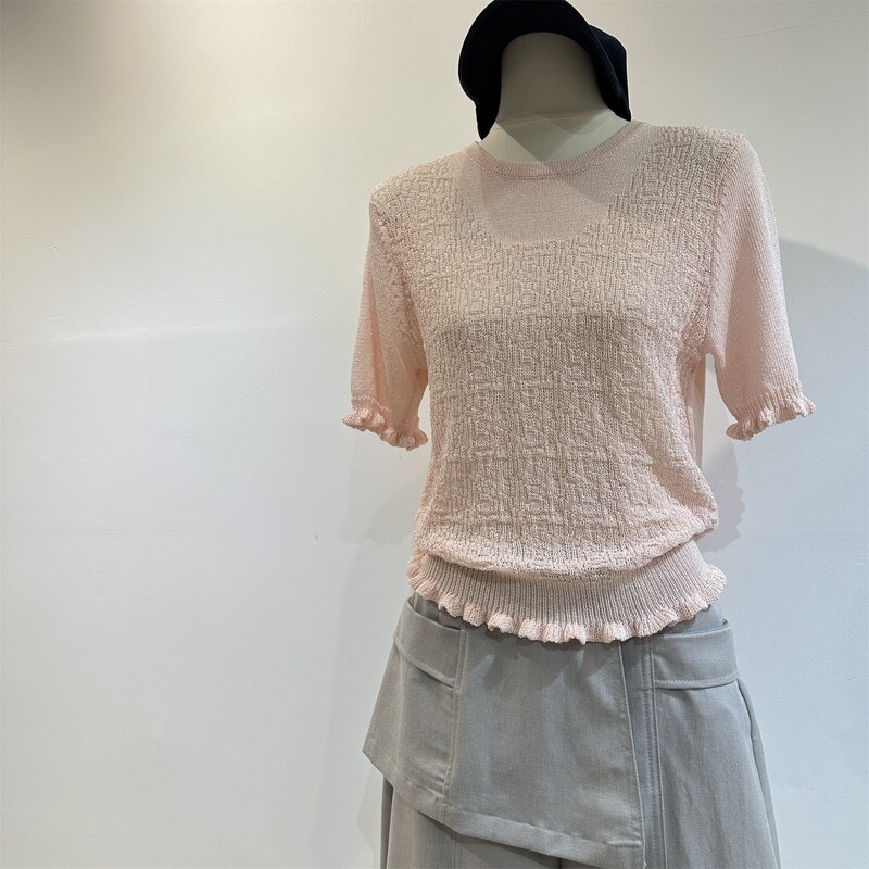 French-Style Ruffled Textured Short-Sleeve Knit Top for Women, Spring/Summer 2026, Slimming, Gentle and Elegant, Made of Washi Paper Yarn