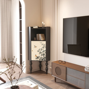 Chinese Retro Flower and Bird Triangle Cabinet Solid Wood Home Living Room Corner Corner Cabinet Entrance Cabinet Bedroom Storage Cabinet