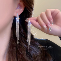超仙锆石流苏耳环女气质百搭轻奢小众设计长款链条耳饰新款潮耳饰