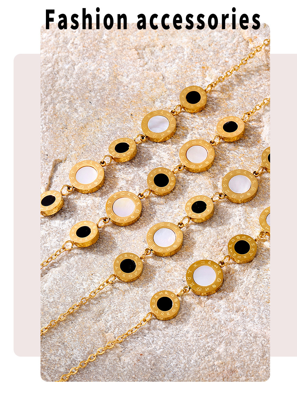 Stilvolles, einseitiges Muschelarmband mit römischen Ziffern in Schwarz und Weiß – schlichtes Nischendesign aus Edelstahl._voghion.com