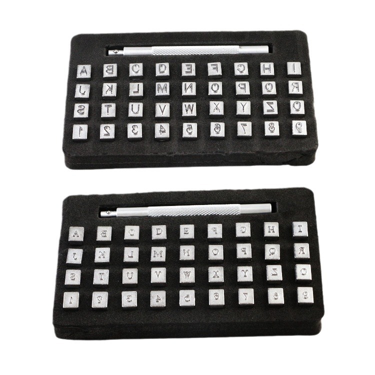 Inglés carta punzón 37 UNID de cuero sello de acero carta de acero DIY herramienta de talla de cuero Digital carta de impresión Punch