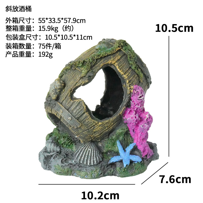 Nuevo conjunto de decoración para acuarios, adorno de barril, escondite para peces, decoración para acuarios, barril de madera, refugio de resina para reptiles. image 11