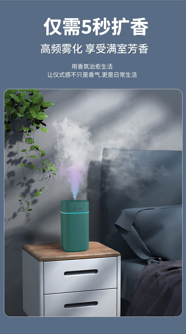 新款加湿器家用卧室大容量雾化器车载七彩氛围灯香薰喷雾礼品logo详情7