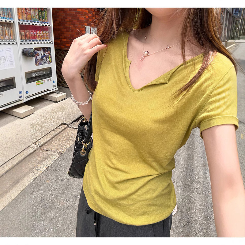 In Stock/Zhang Zhang "Milk Skin Tee" Tencel Wool High Comfort V-Neck Slimming Soft T-Shirt